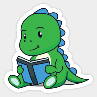 Cute Green Dinosaur Reading book - Dinosaur Lover Sticker